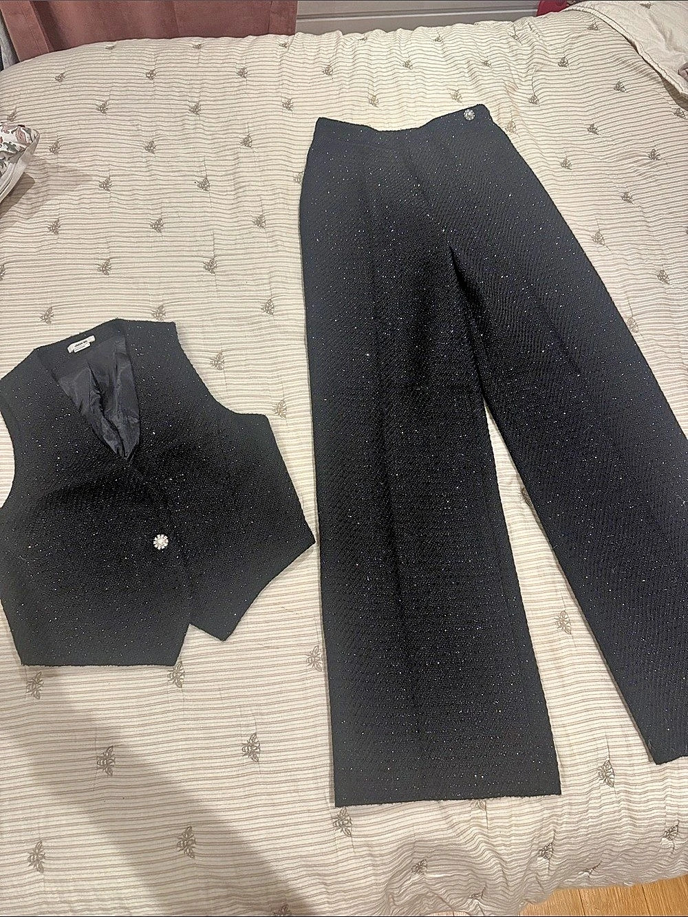 Nanette Lepore Wide Leg Pantsuit Black & Silver